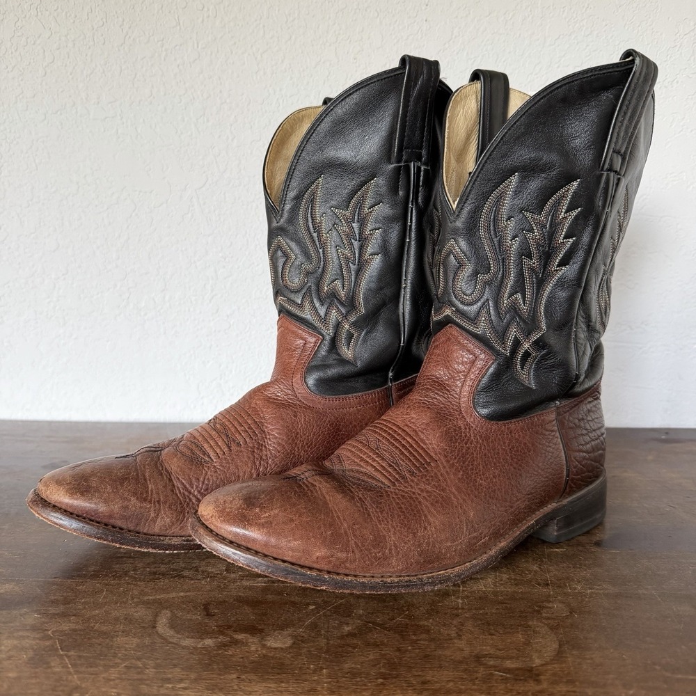 Dan Post Mens Bullhide Leather Cowboy Boots Brown Black Western Size 9.5 EW